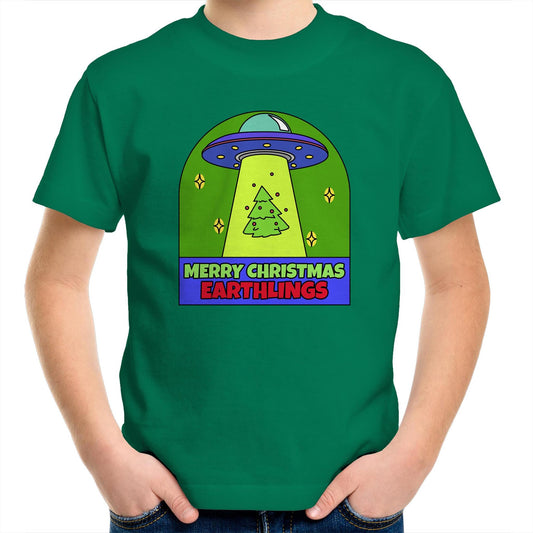 Merry Christmas Earthlings, UFO - Kids Youth T-Shirt