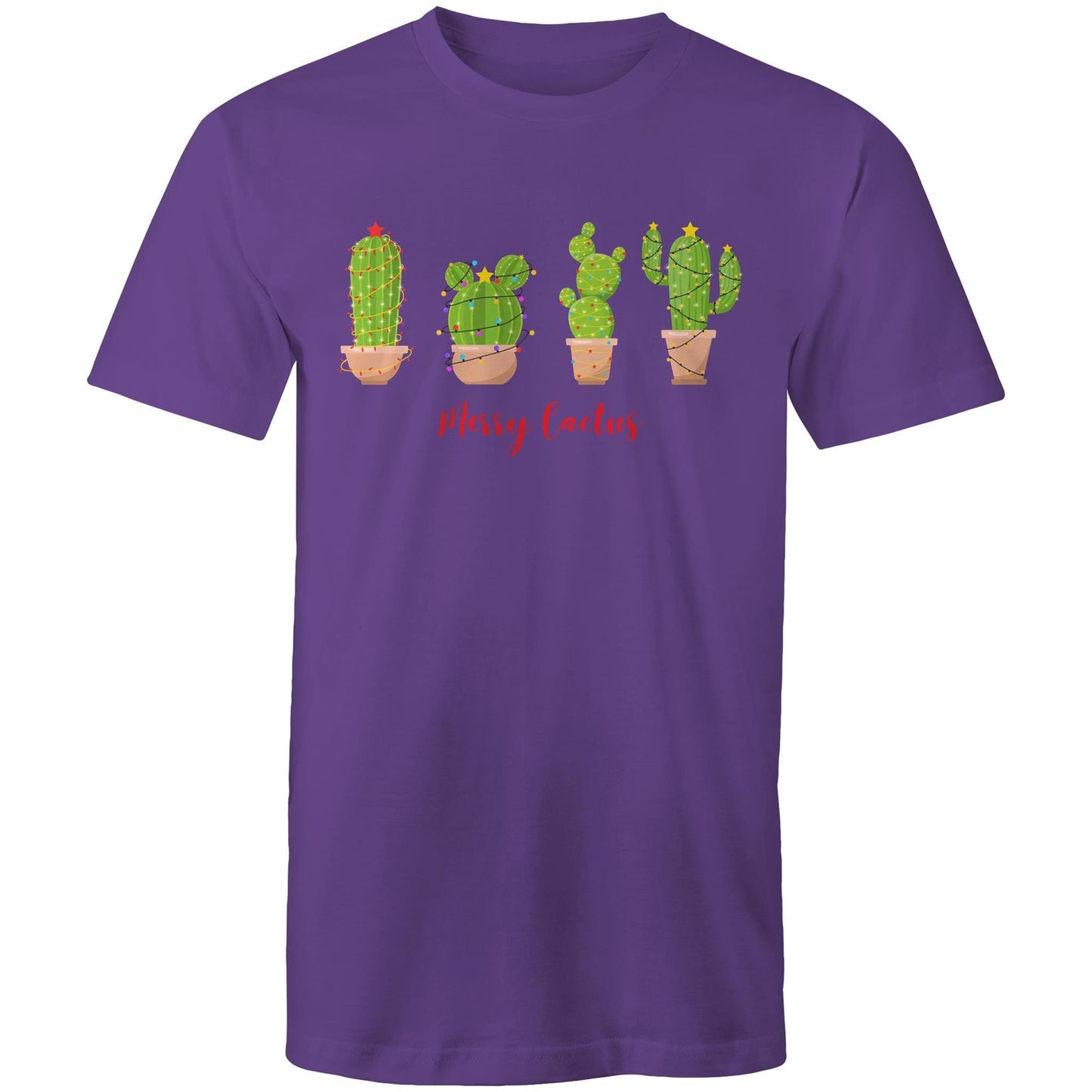 Merry Cactus, Christmas - Mens T-Shirt Purple Mens Christmas T-shirt Christmas Printed In Australia