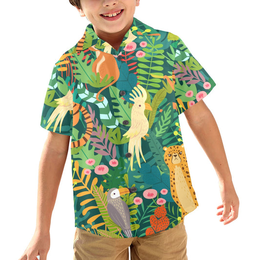 Tropical Jungle Animals - Junior Boys Hawaiian Shirt