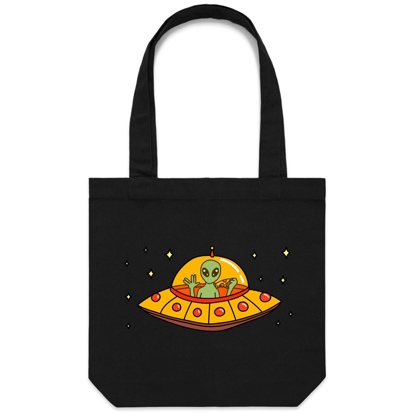 Alien Pizza - Canvas Tote Bag Black One Size Tote Bag Food Printed In Australia Sci Fi