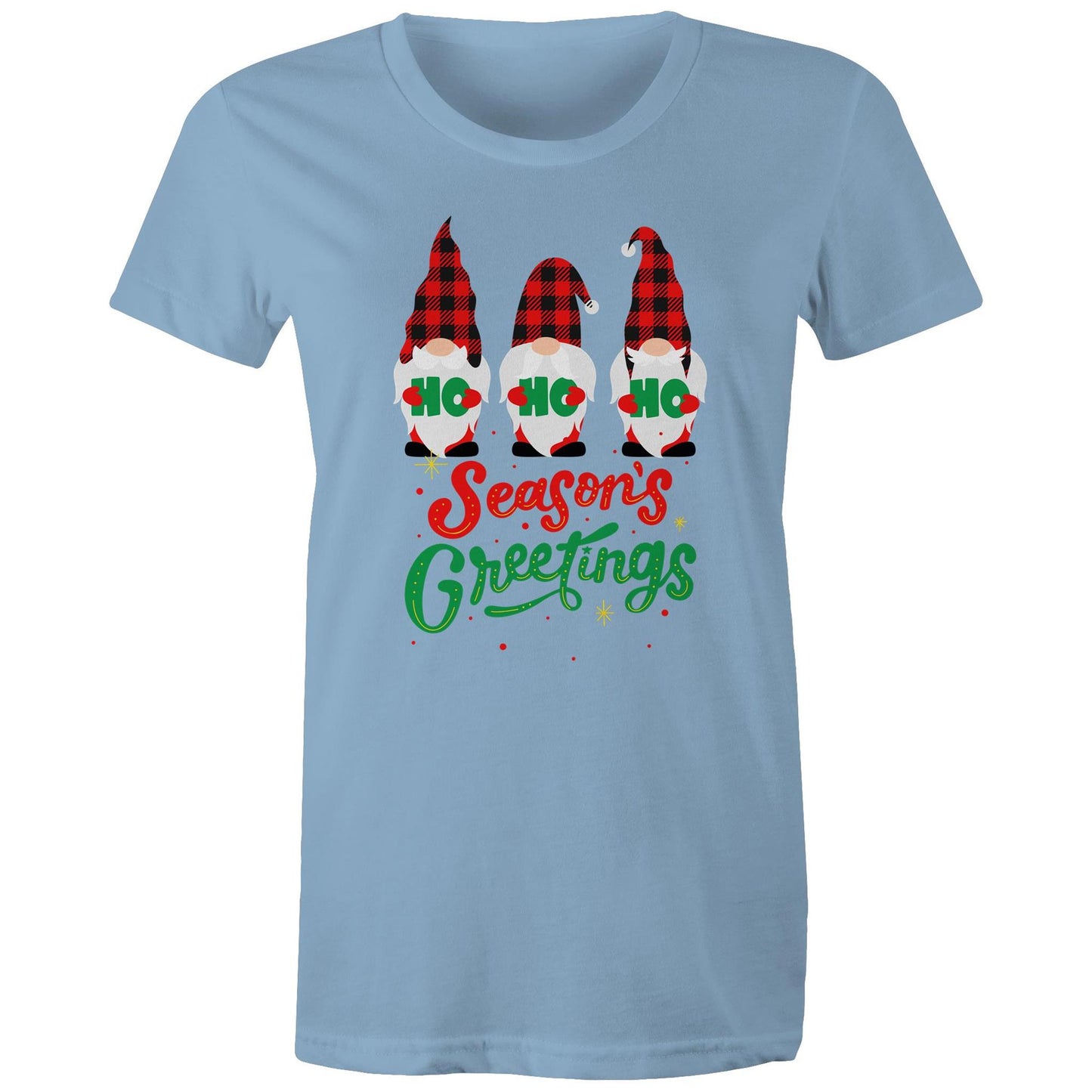 Christmas Gnomes, Seasons Greetings - Womens T-shirt