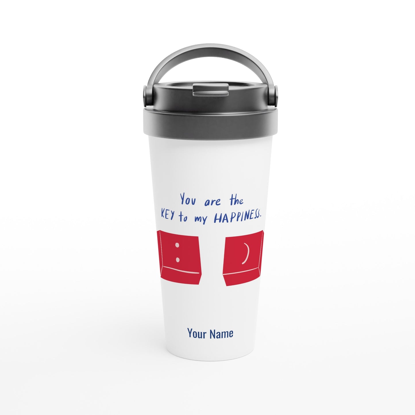 Personalised - You Are The Key To My Happiness - White 15oz Stainless Steel Travel Mug Default Title Personalised Travel Mug love