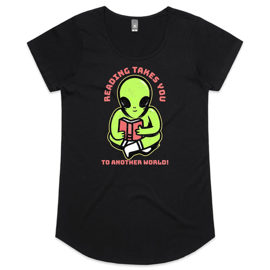 Reading Takes You To Another World, Alien - Womens Scoop Neck T-Shirt