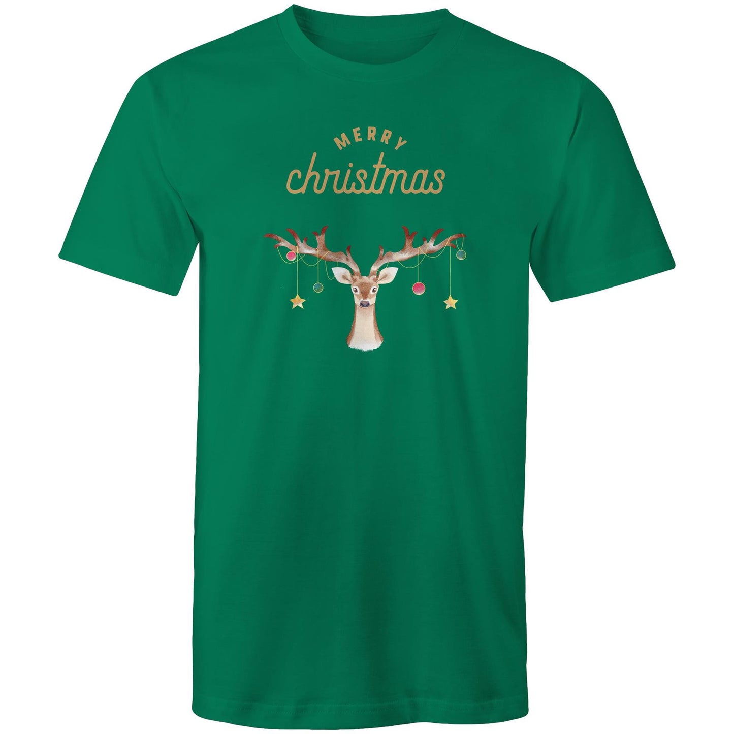 Merry Christmas Reindeer - Mens T-Shirt Kelly Green Christmas Mens T-shirt Merry Christmas
