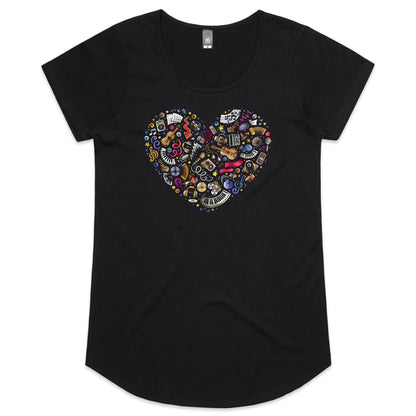 Heart Music - Womens Scoop Neck T-Shirt Black Womens Scoop Neck T-shirt Music