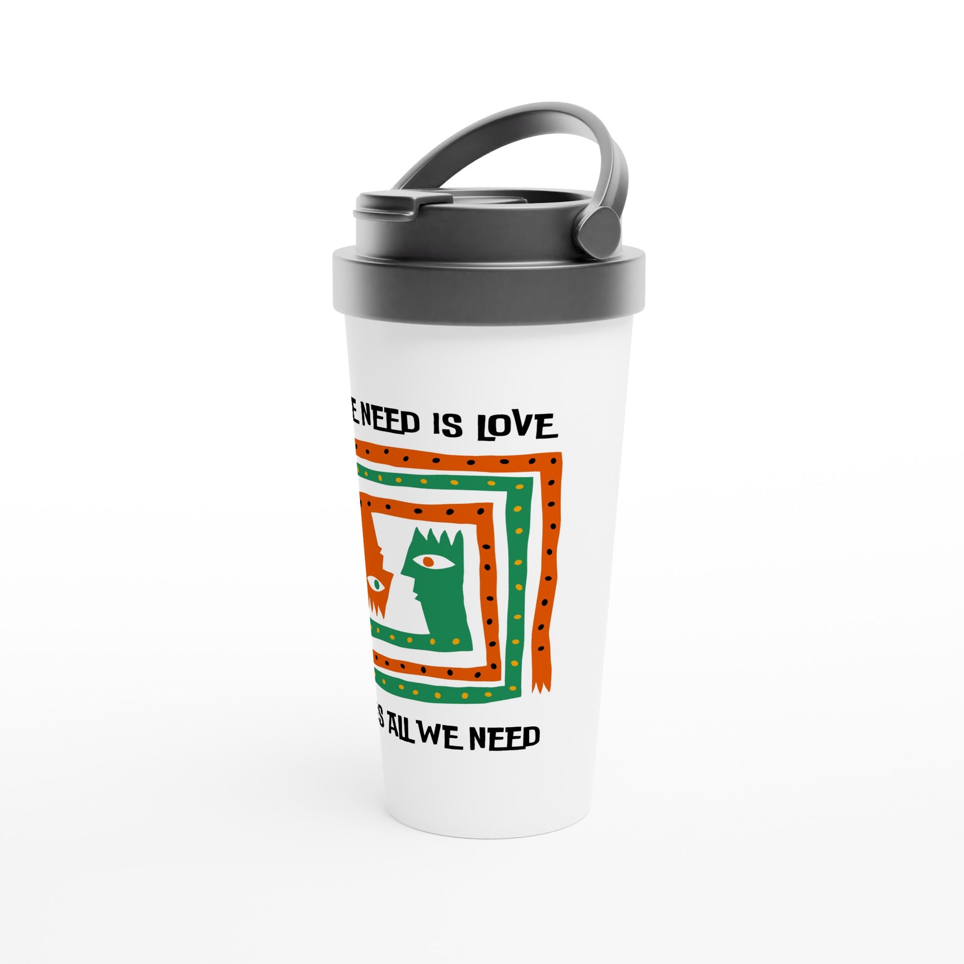 All We Need Is Love - White 15oz Stainless Steel Travel Mug Travel Mug Globally Fulfilled Music