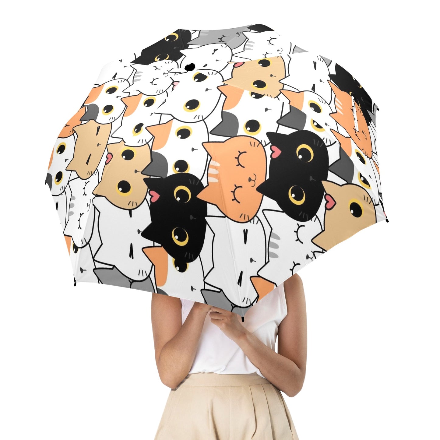 Cute Cartoon Cats - Semi-Automatic Foldable Umbrella