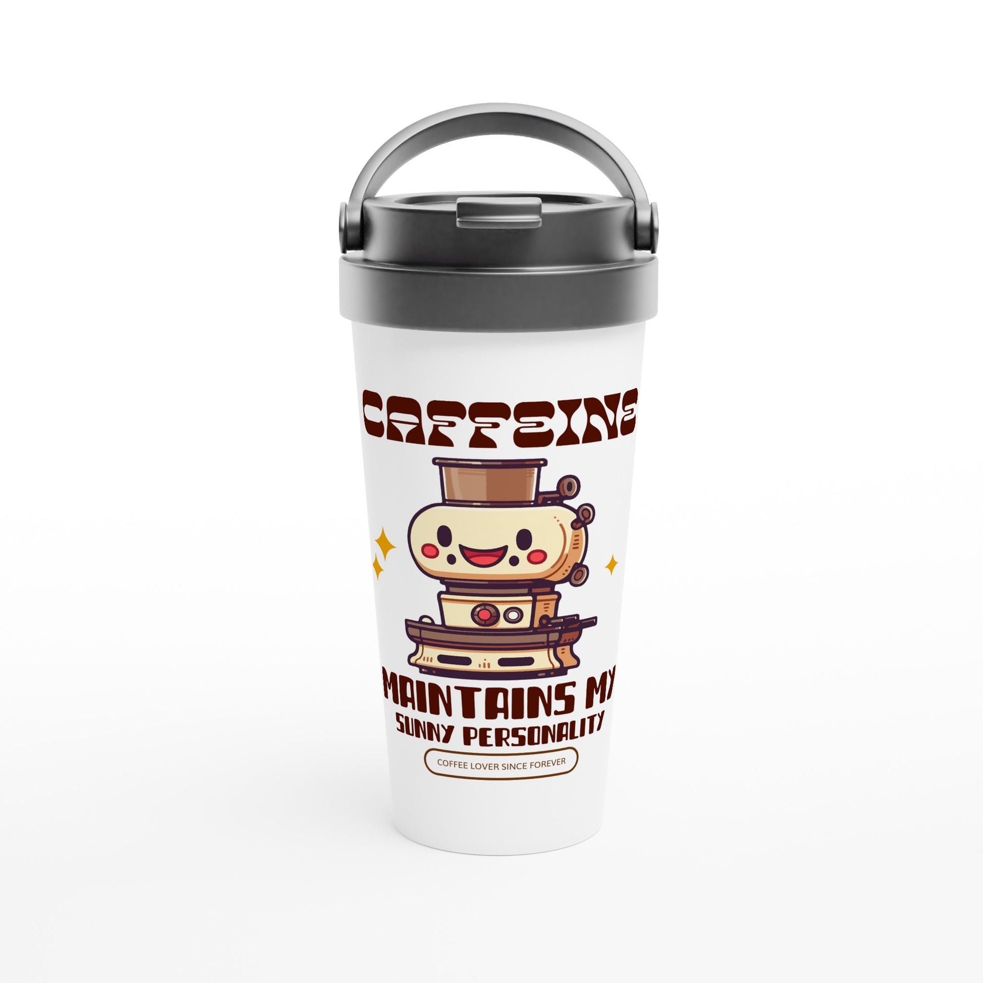 Caffeine Maintains My Sunny Personality - White 15oz Stainless Steel Travel Mug Default Title Travel Mug Coffee Globally Fulfilled