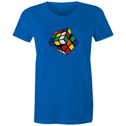 Cube - Womens T-shirt Bright Royal Womens T-shirt Games Printed In Australia