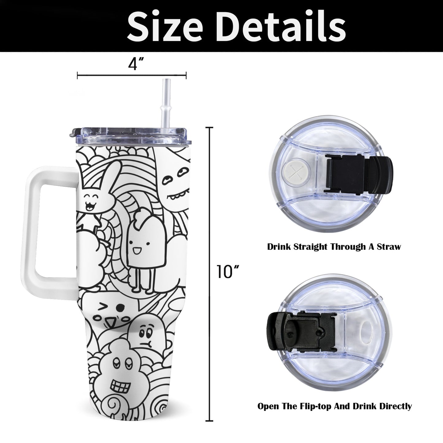 Black And White Creatures - 40oz Tumbler with White Handle