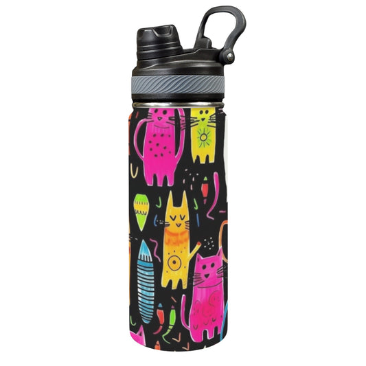 Colourful Cats - Insulated Water Bottle with Dual-Use Lid (18oz)