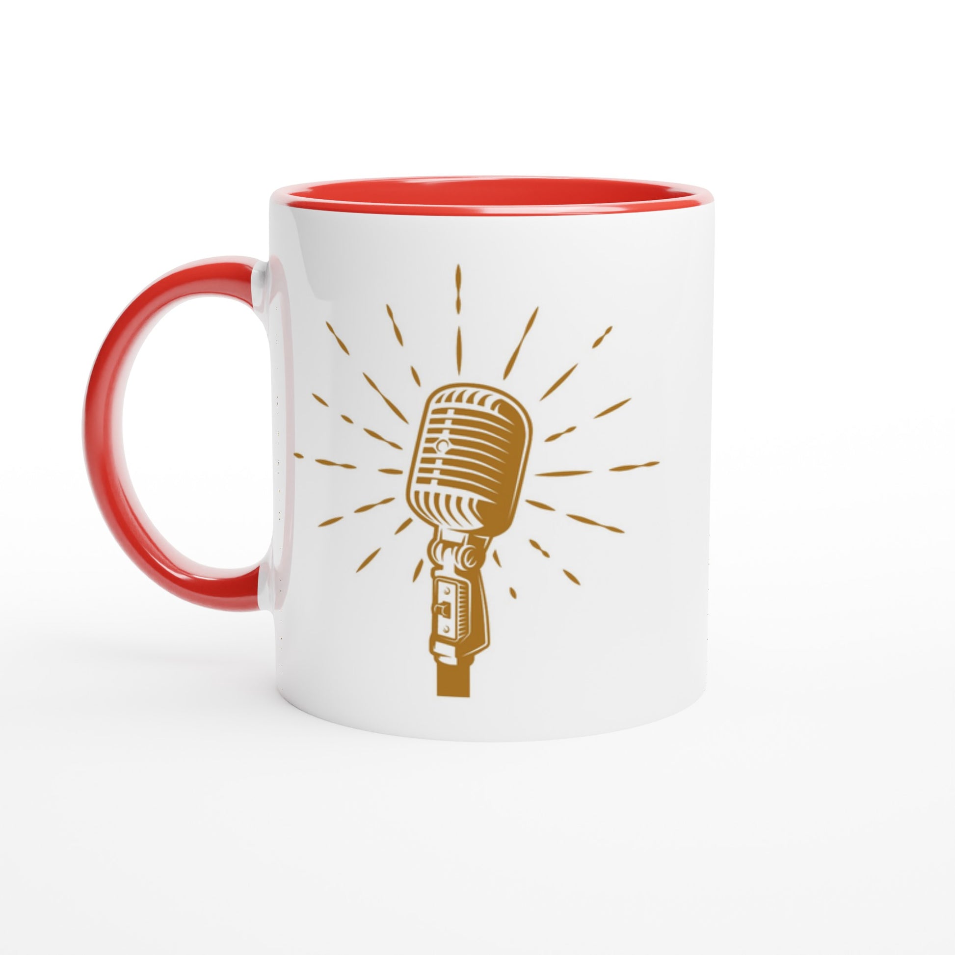 Retro Microphone - White 11oz Ceramic Mug with Colour Inside Ceramic Red Colour 11oz Mug Globally Fulfilled Music Retro