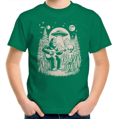 Alien And Bigfoot Playing Guitar - Kids Youth T-shirt