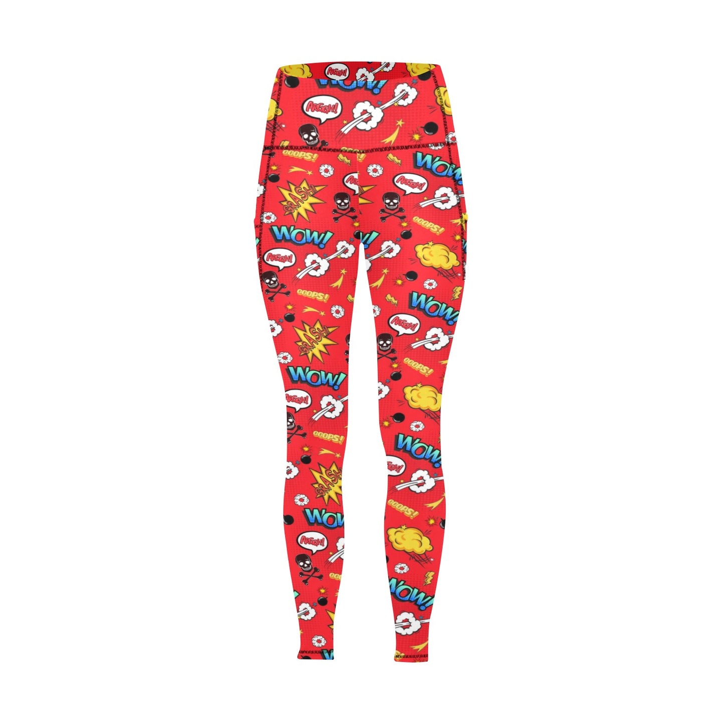 Comic Book Red - Women's All Over Print Leggings with Pockets