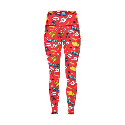 Comic Book Red - Women's All Over Print Leggings with Pockets