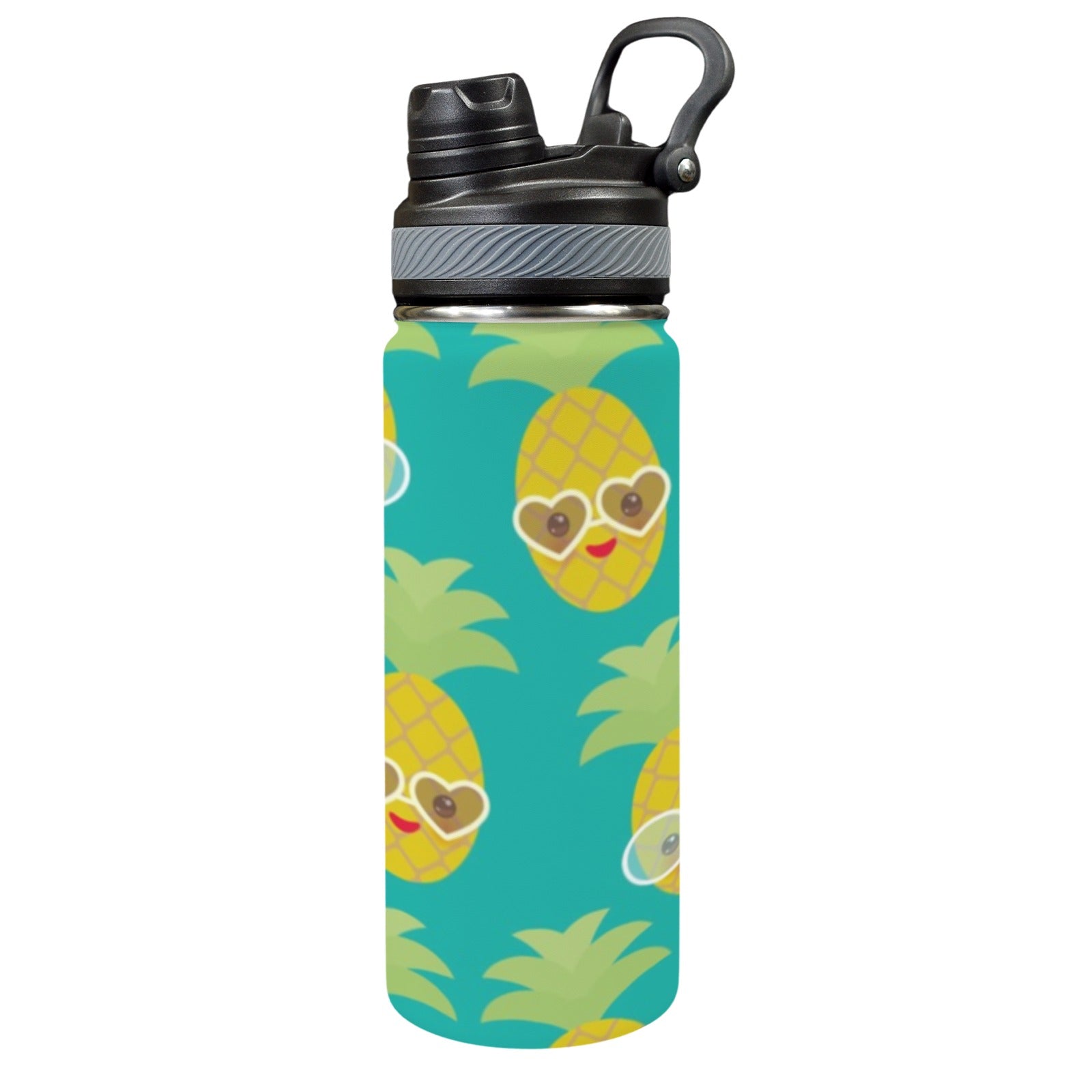 Pineapples With Glasses - Insulated Water Bottle with Dual-Use Lid (18oz) Insulated Water Bottle with Dual-Use Lid (18oz) Printed Offshore