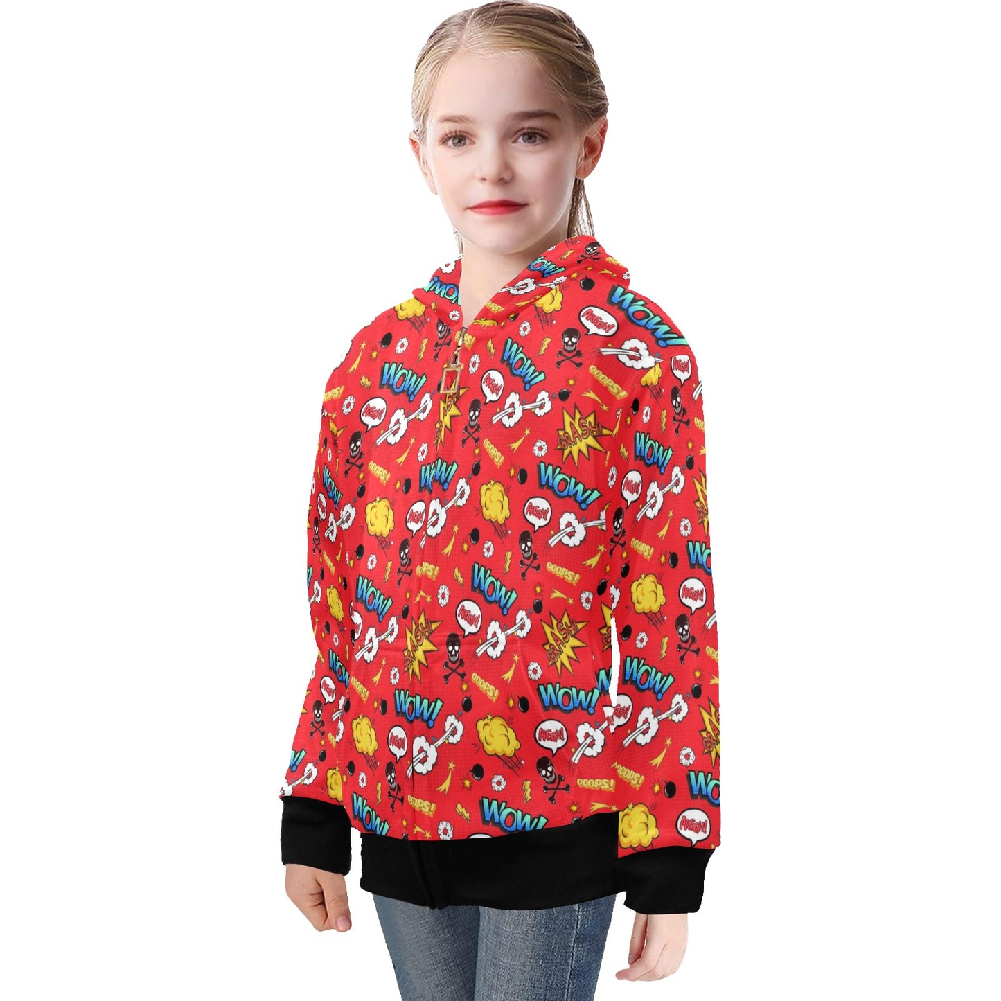 Comic Book Red - Senior Girls Zip Up Hoodie