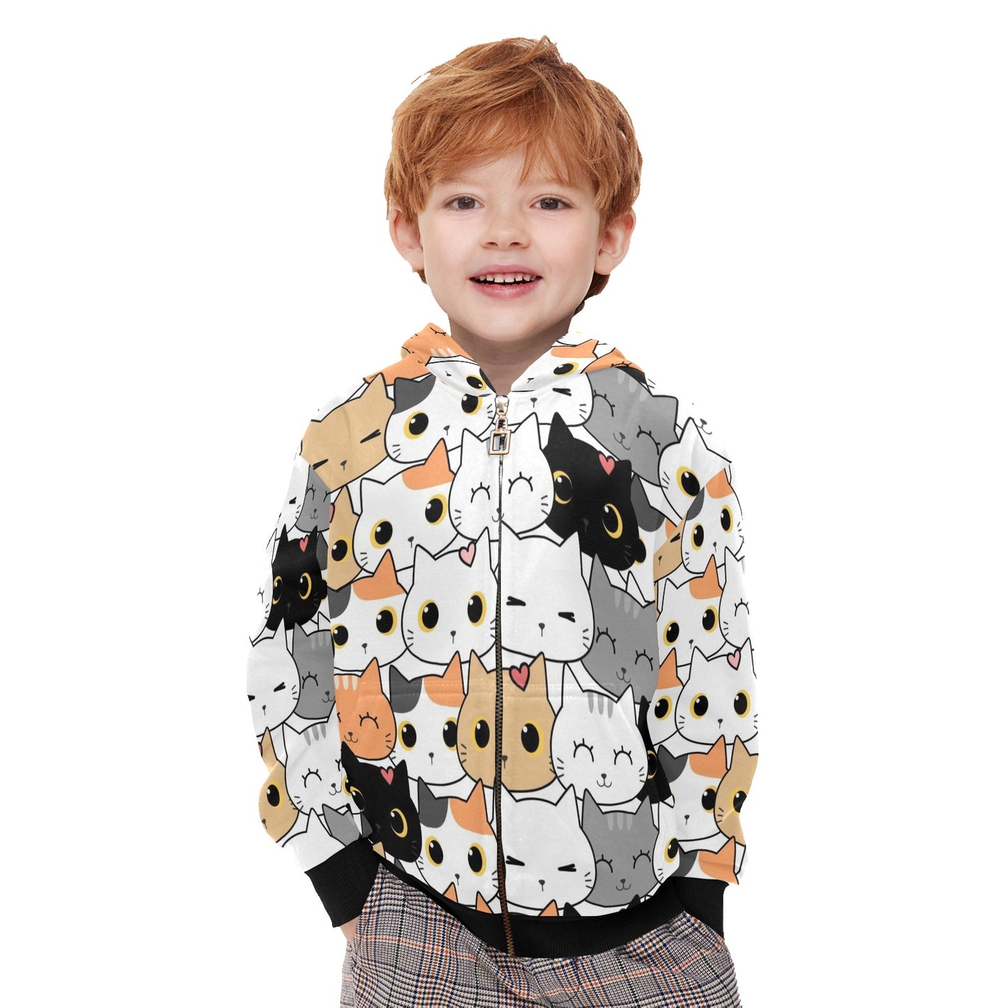 Cute Cartoon Cats - Junior Boys Zip Up Hoodie