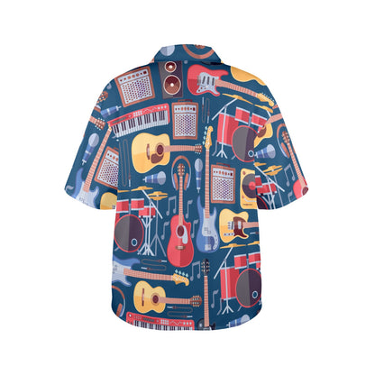 Music Instruments Blue - Womens Hawaiian Shirt