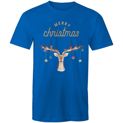 Merry Christmas, Reindeer - Mens T-Shirt Bright Royal Mens Christmas T-shirt Christmas Printed In Australia