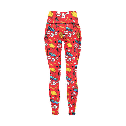 Comic Book Red - Women's All Over Print Leggings with Pockets