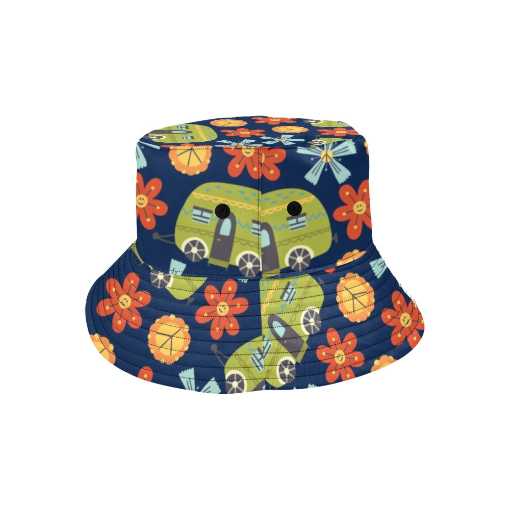 Hippy Caravan - Womens Bucket Hat Womens Bucket Hat Printed Offshore Retro