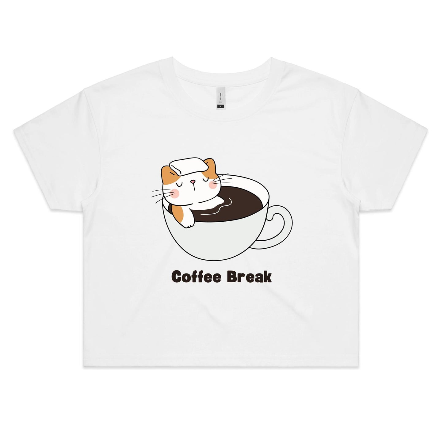 Cat Coffee Break - Women's Crop Tee White Womens Crop Top animal Coffee