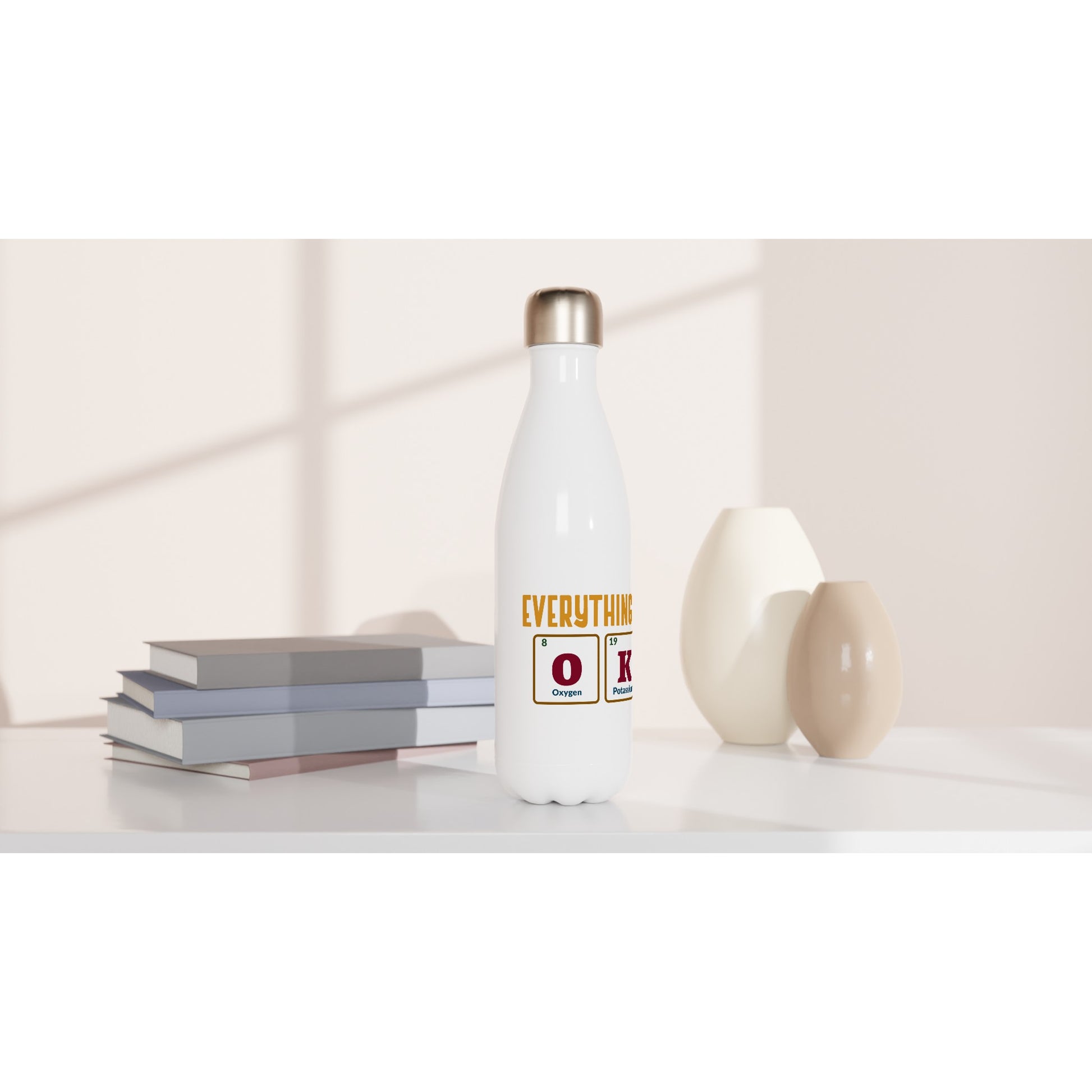 Everything Is OK, Periodic Table - White 17oz Stainless Steel Water Bottle White Water Bottle Science