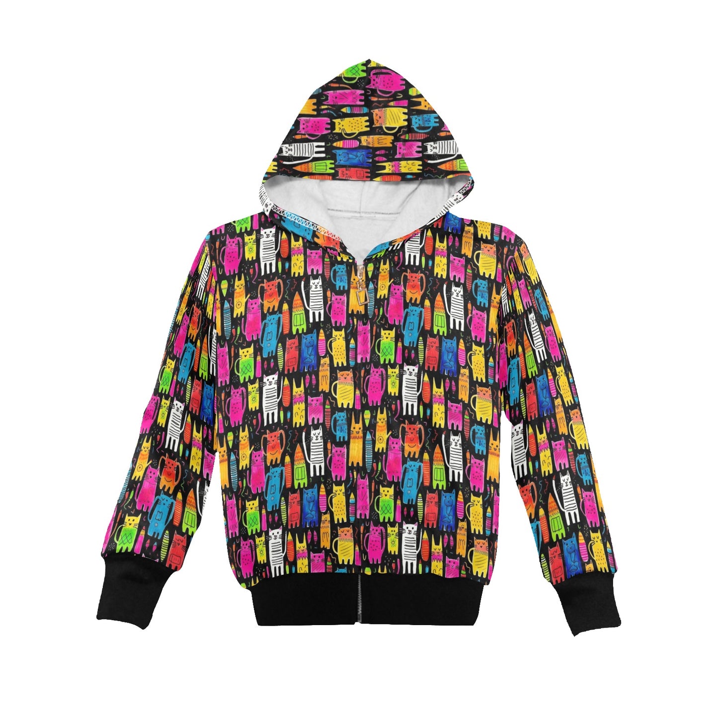 Colourful Cats - Senior Girls Zip Up Hoodie