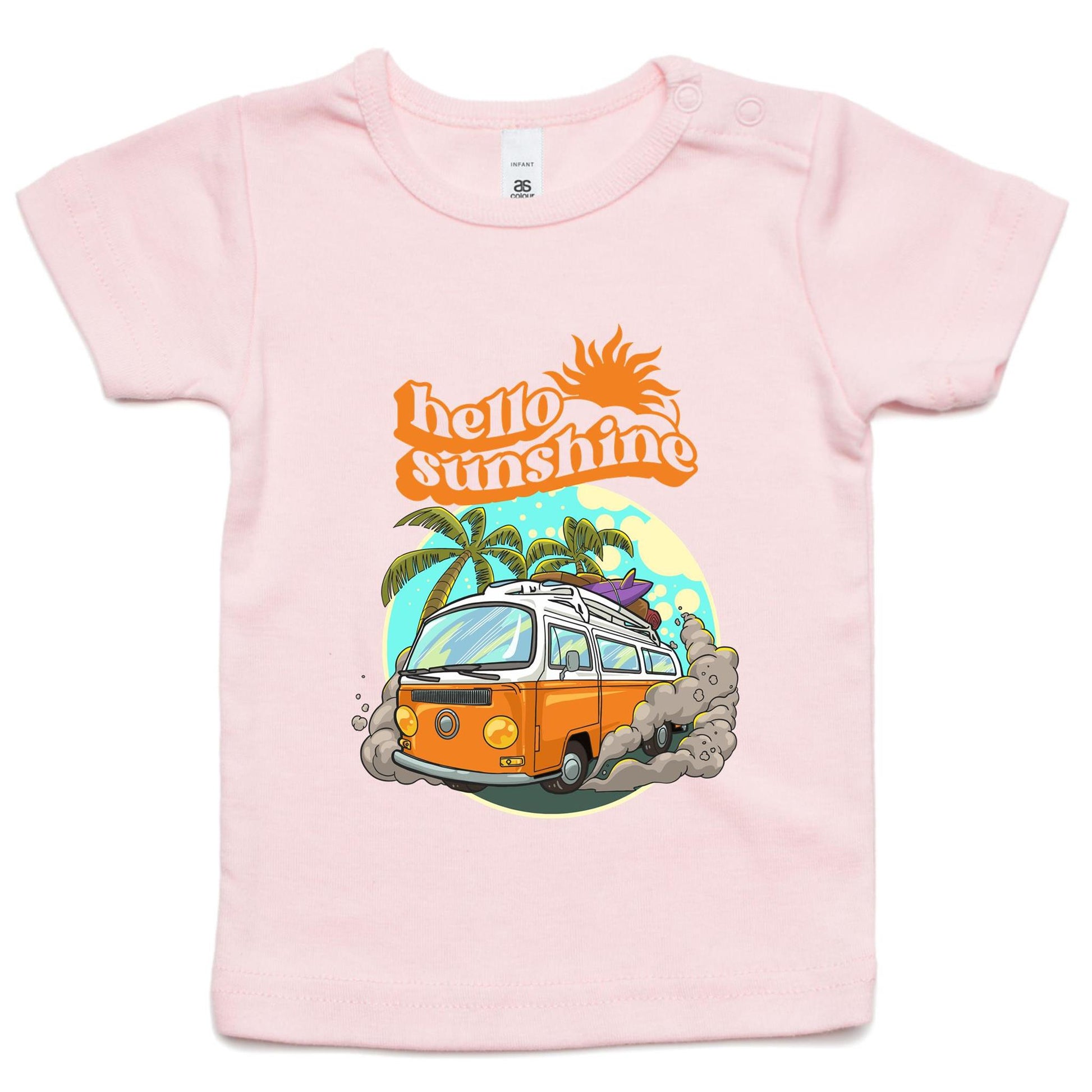Hello Sunshine, Beach Van - Baby T-shirt Pink Baby T-shirt Summer Surf