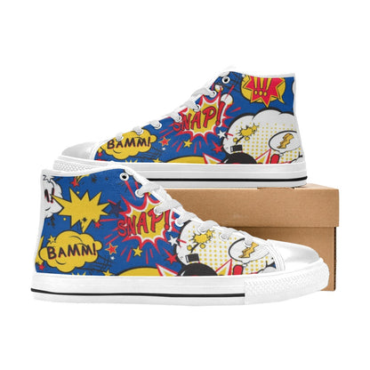 Blue Comic Book - Kids High Top Canvas Shoes