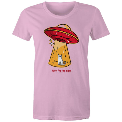 Here For The Cats, UFO - Womens T-shirt Pink Womens T-shirt animal Printed In Australia Sci Fi