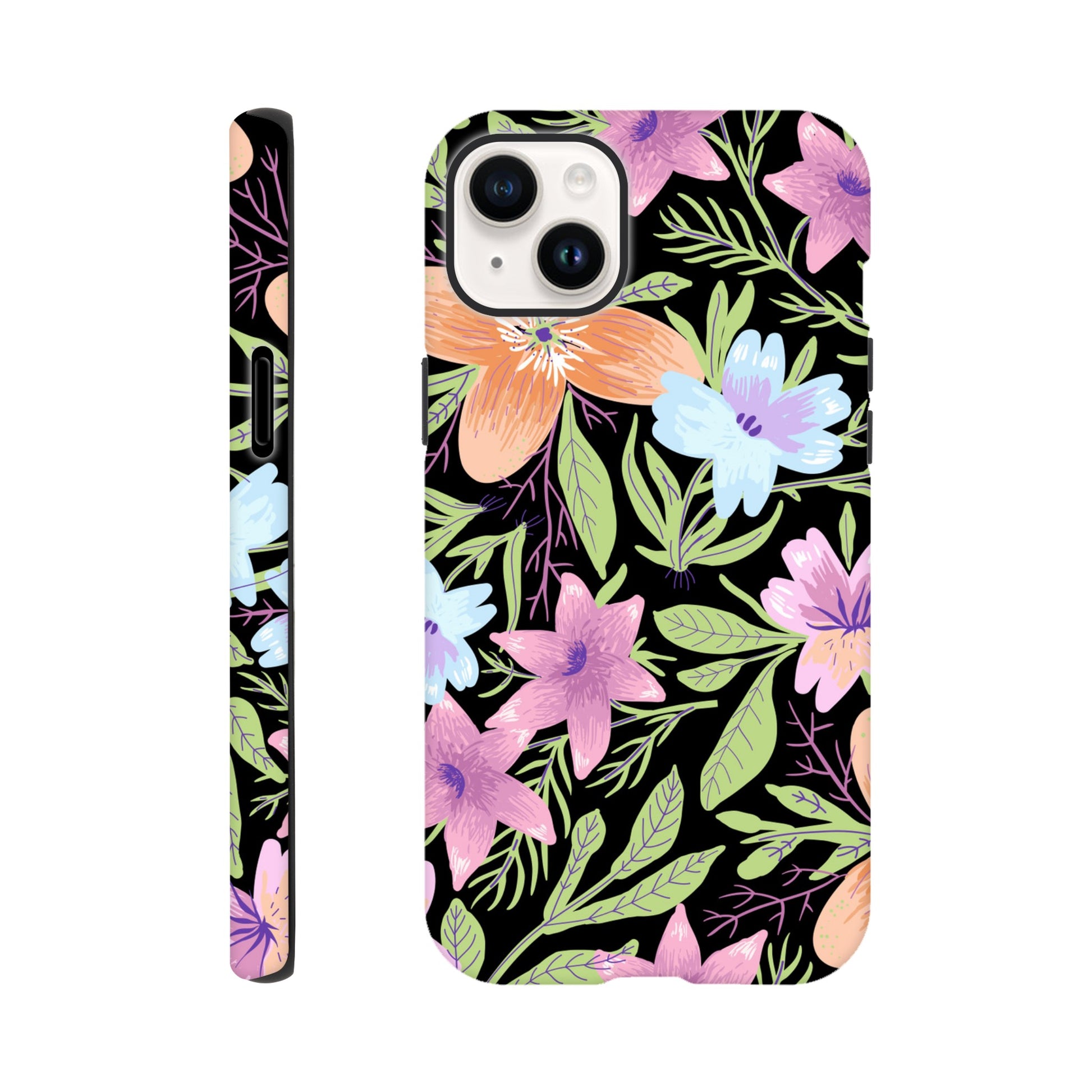 Black Floral - Phone Tough Case iPhone 14 Plus Phone Case Globally Fulfilled