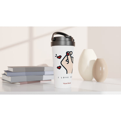 Personalised - I Love You - White 15oz Stainless Steel Travel Mug Personalised Travel Mug love