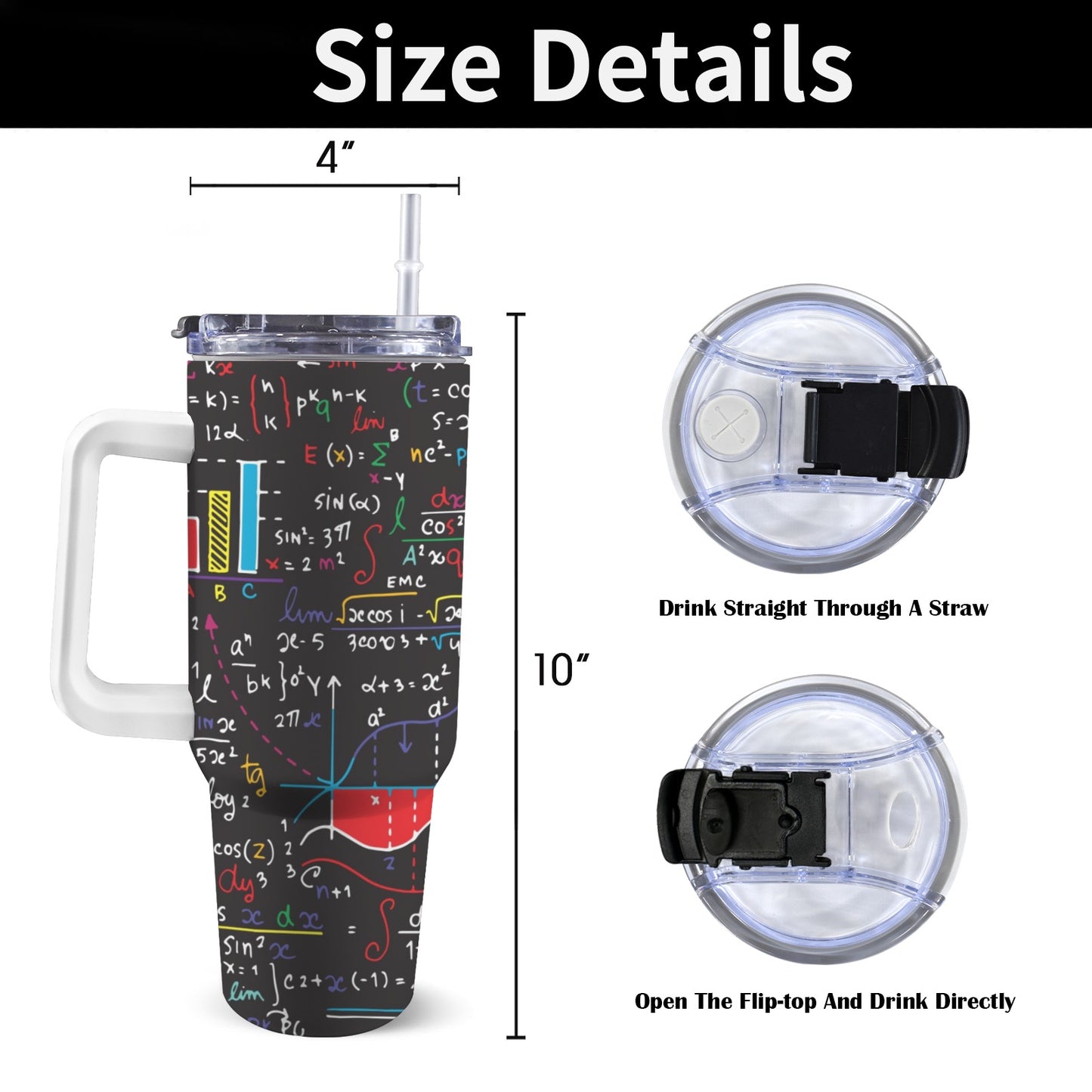 Colourful Maths Formulas - 40oz Tumbler with White Handle