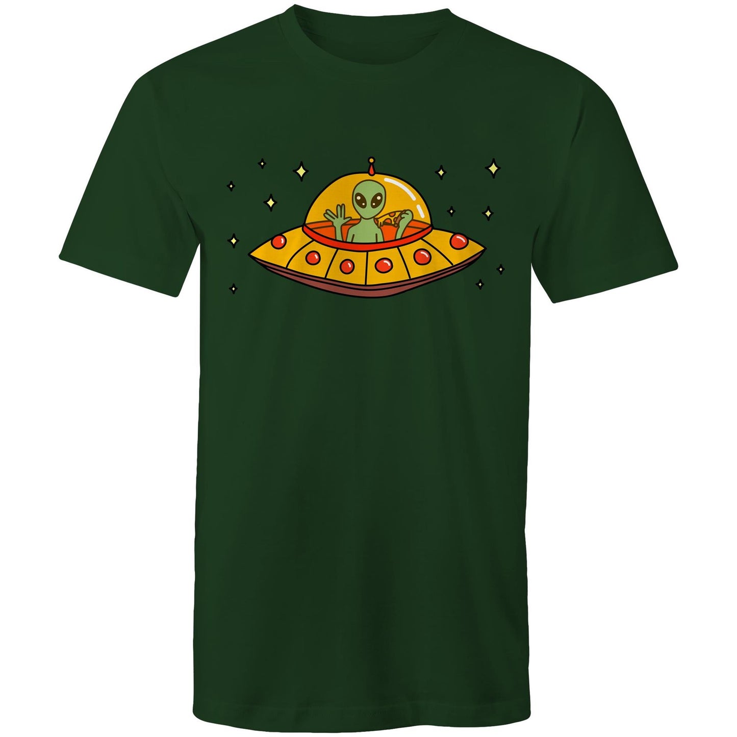 Alien Pizza - Mens T-Shirt Forest Green Mens T-shirt Sci Fi