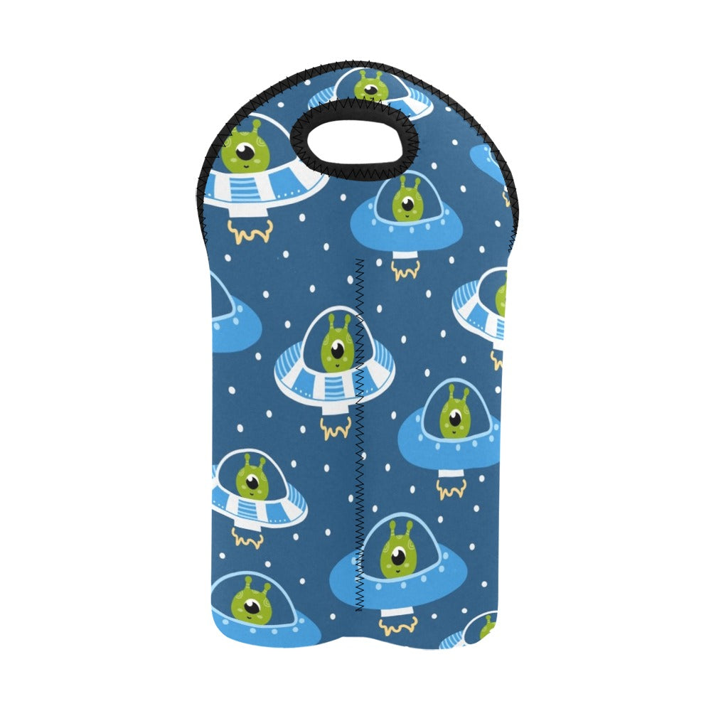 Cute Aliens in UFOs - 2-Bottle Neoprene Wine Bag 2 Bottle Wine Bag Printed Offshore Sci Fi