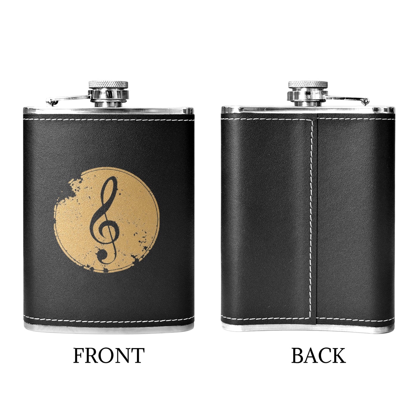 Treble Clef - 8oz Black Leather Hip Flask 8oz Black Leather Hip Flask Printed Offshore