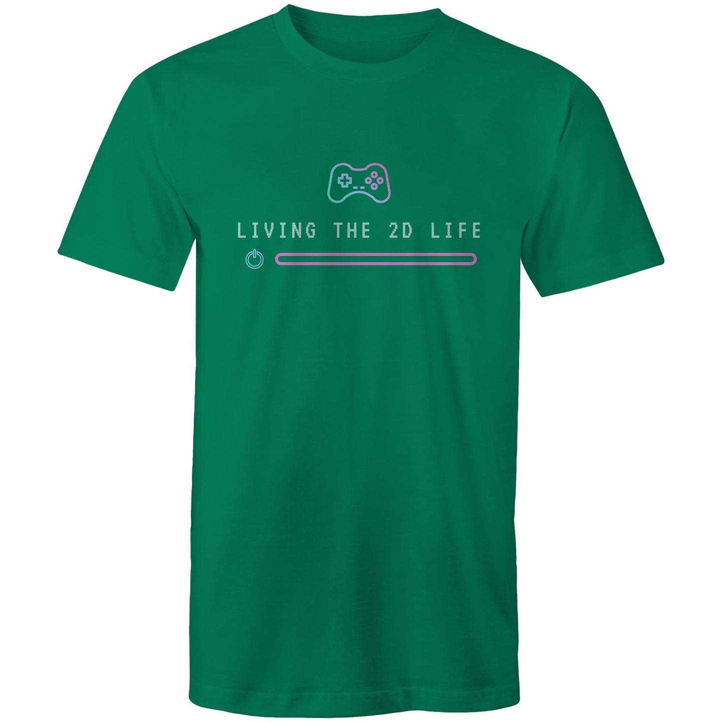 Living The 2D Life, Game Controller - Mens T-Shirt Kelly Green Mens T-shirt Games Printed In Australia