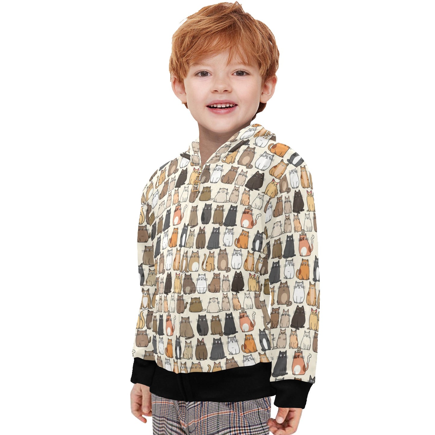 Lots Of Cats - Junior Boys Zip Up Hoodie