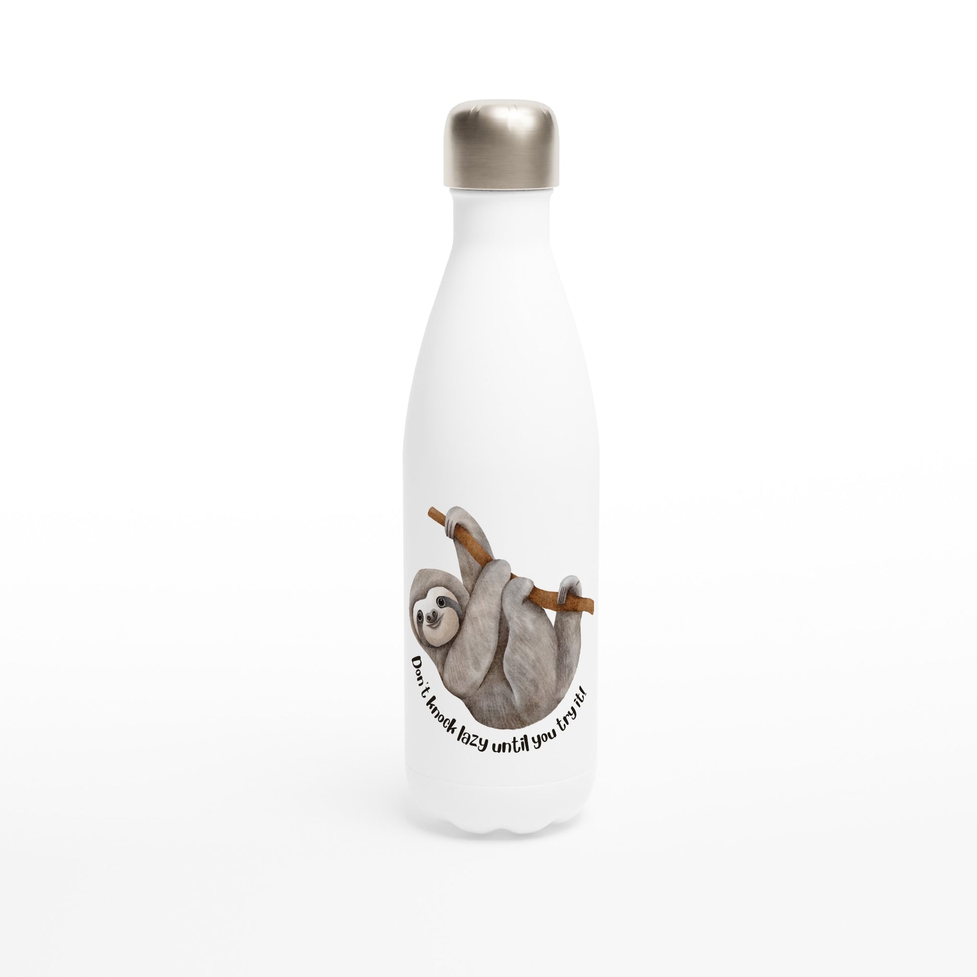 Don't Knock Lazy Until You Try It, Sloth - White 17oz Stainless Steel Water Bottle Default Title White Water Bottle animal Funny Globally Fulfilled