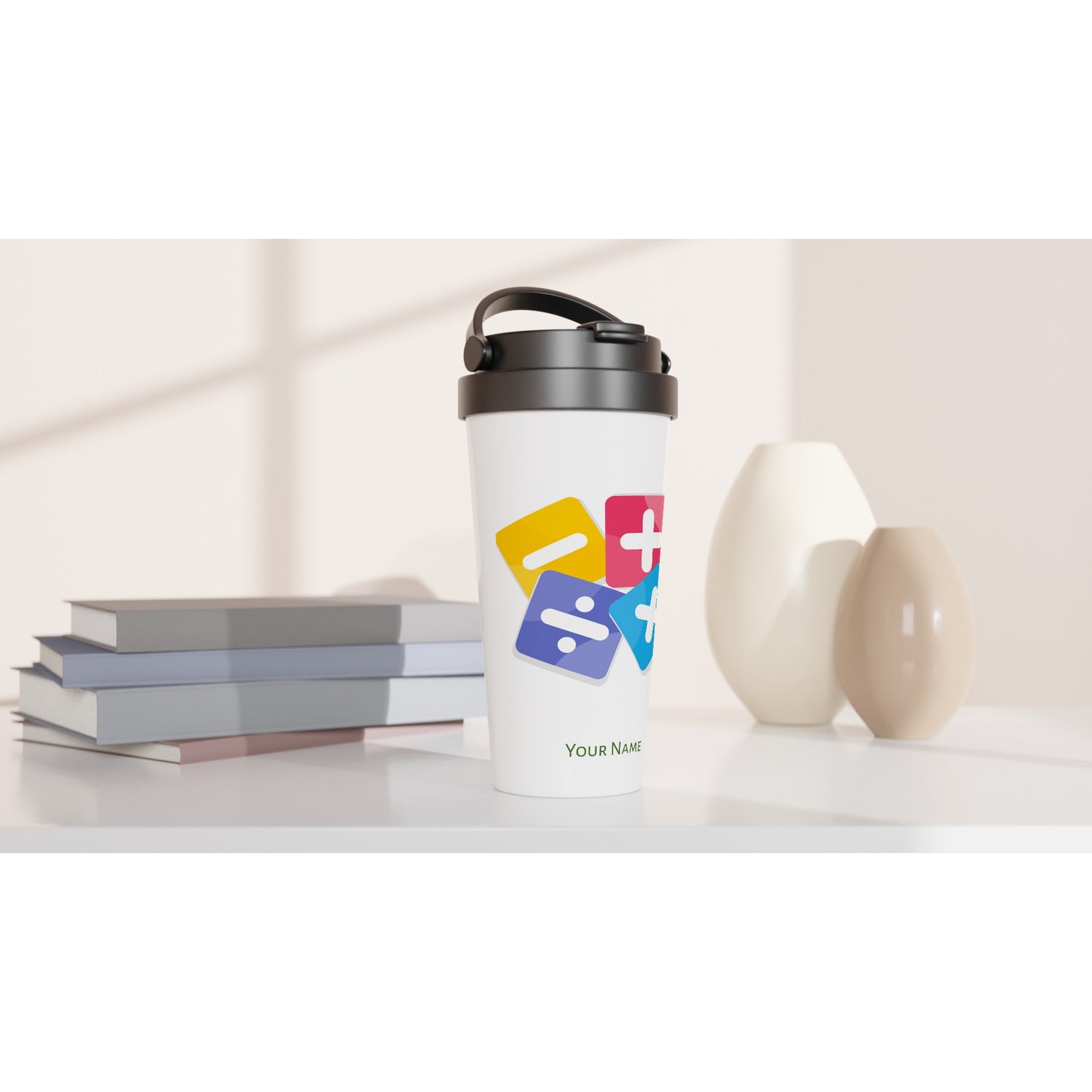 Personalised - Maths Functions - White 15oz Stainless Steel Travel Mug Personalised Travel Mug Maths