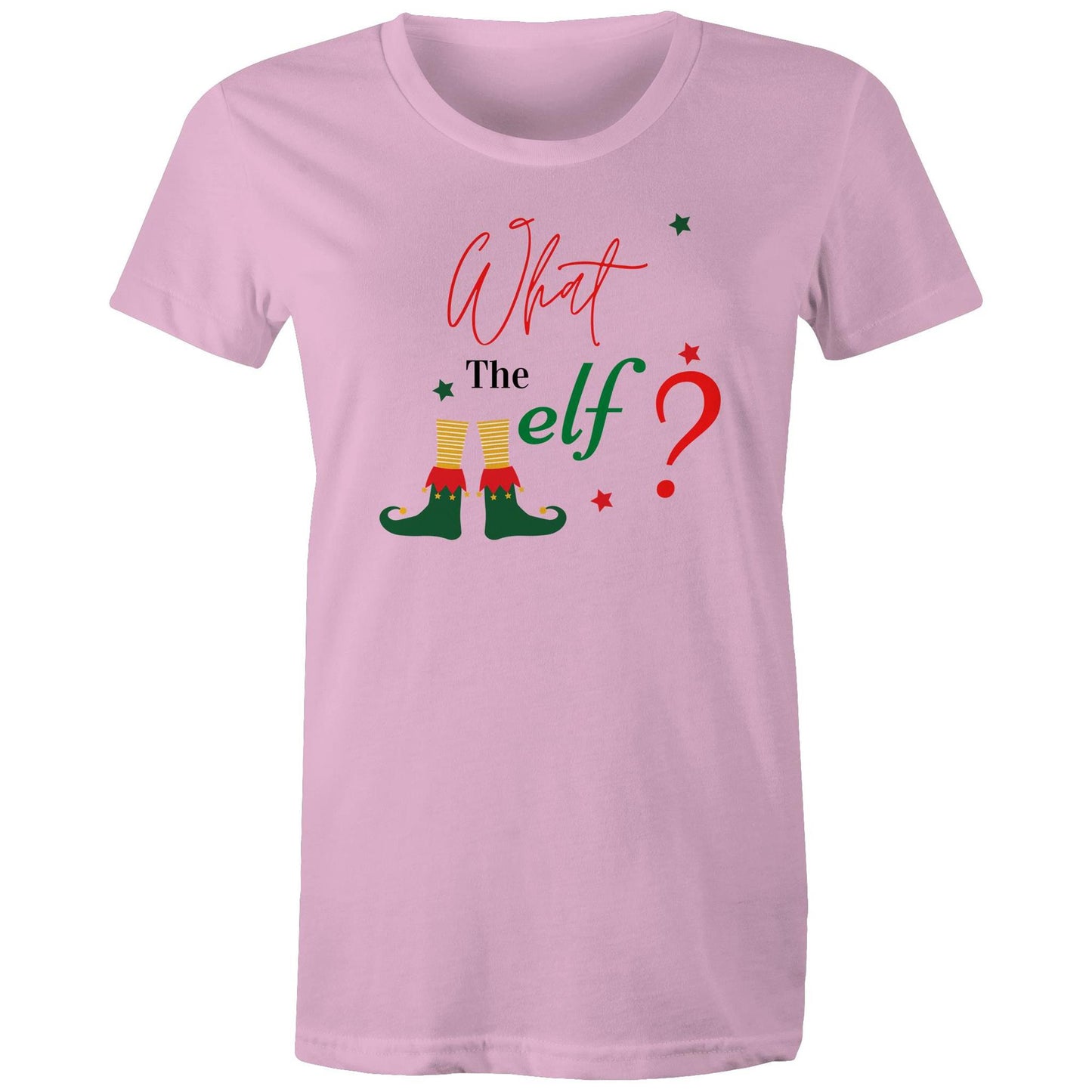 What The Elf, Christmas - Womens T-shirt Pink Womens Christmas T-shirt Christmas Printed In Australia