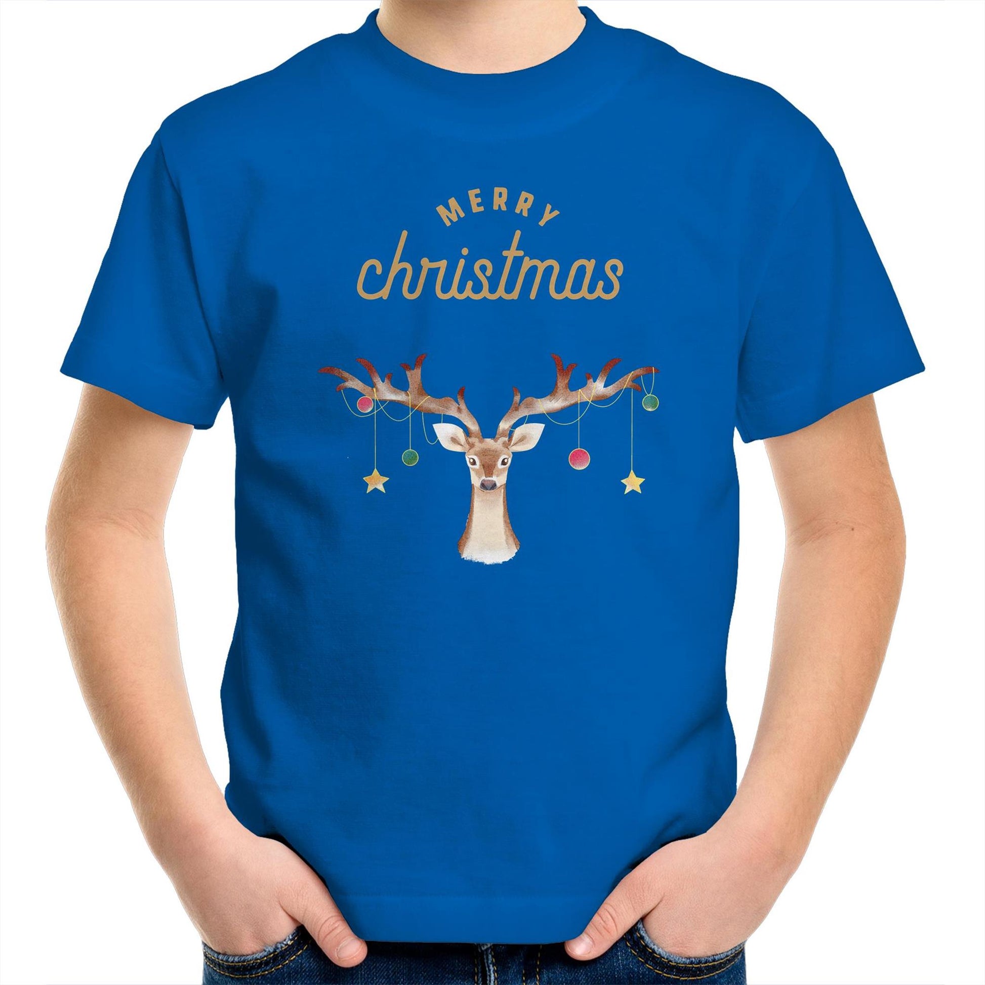 Merry Christmas Reindeer - Kids Youth T-Shirt Bright Royal Christmas Kids T-shirt Merry Christmas