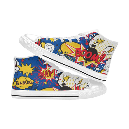 Blue Comic Book - Women's High Top Canvas Shoes