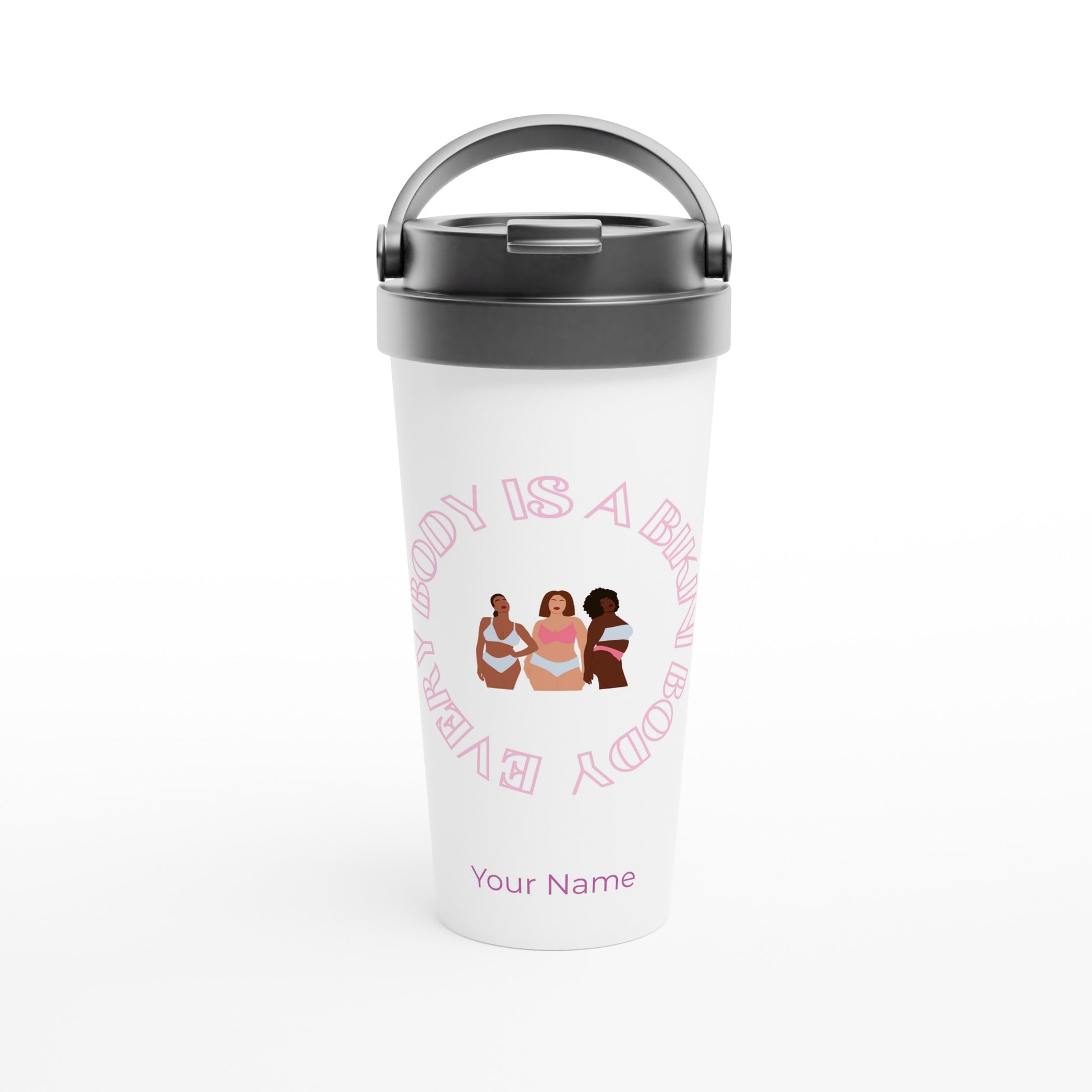 Personalised - Every Body Is A Bikini Body - White 15oz Stainless Steel Travel Mug Default Title Personalised Travel Mug coffee motivation positivity summer