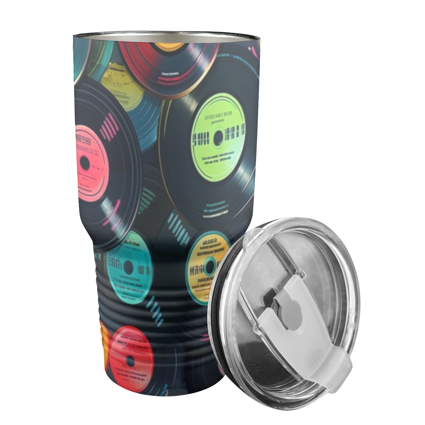 Retro Vinyl Records - 30oz Insulated Stainless Steel Mobile Tumbler