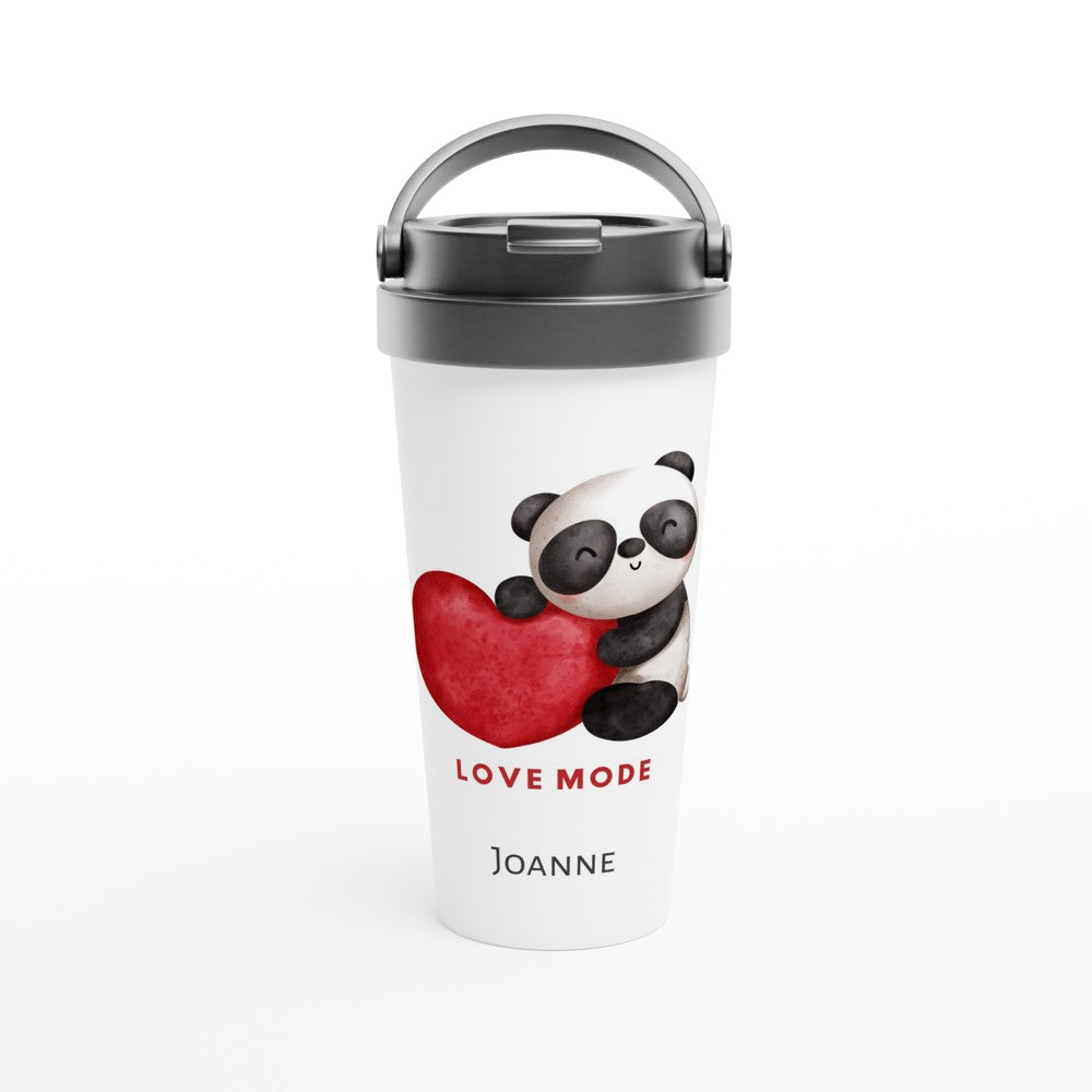 Panda Love Mode - White 15oz Stainless Steel Travel Mug Default Title Travel Mug Globally Fulfilled