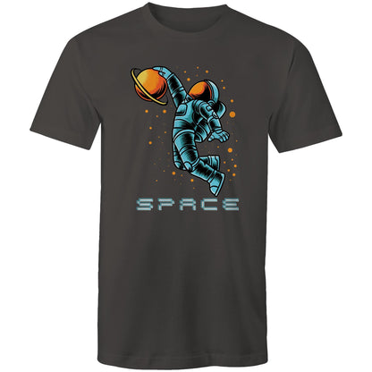 Astronaut Basketball - Mens T-Shirt Charcoal Mens T-shirt Printed In Australia Space