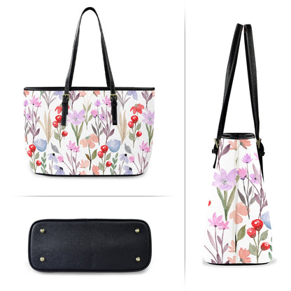 Floral Watercolour - Leather Tote Bag-Large